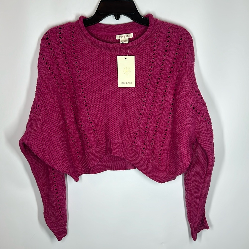 Luv Lane | NWT XS Fuschia Cropped‎ Knit Sweater